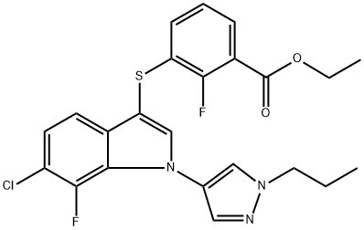 Bensoesyra, 3-[[6-klor-7-fluor-1-(1-propyl-1H-pyrazol-4-yl){ {8}}H-indol-3-yl]tio]-2-fluoro-, etylester (ACI) CAS-nr: 1782070-73-8